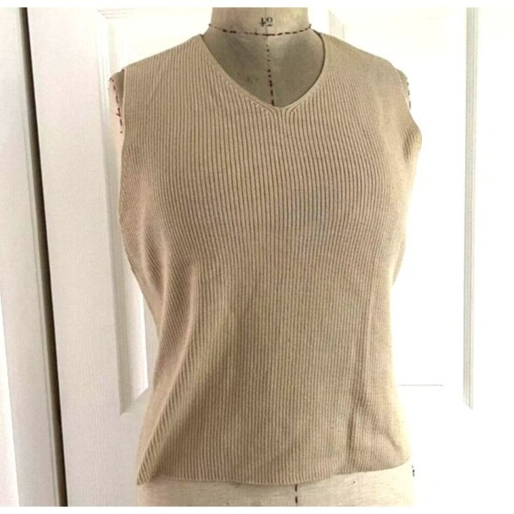 Emanuel by EMANUEL UNGARO Beige wool ribbed knit sleeveless tank